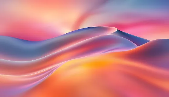 Abstract smooth flowing shapes in purple, pink, and orange gradient resembling waves or fabric folds.