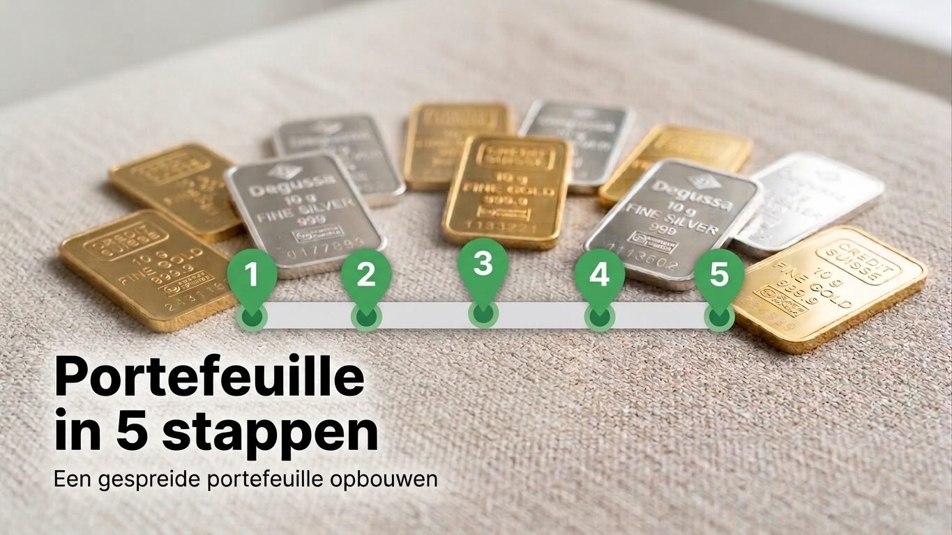 Goud- en zilverbaren met genummerde stappen van 1 tot 5