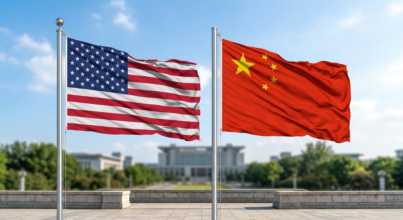 Vlaggen van China en VS in het kader van de handelstop van september 2026