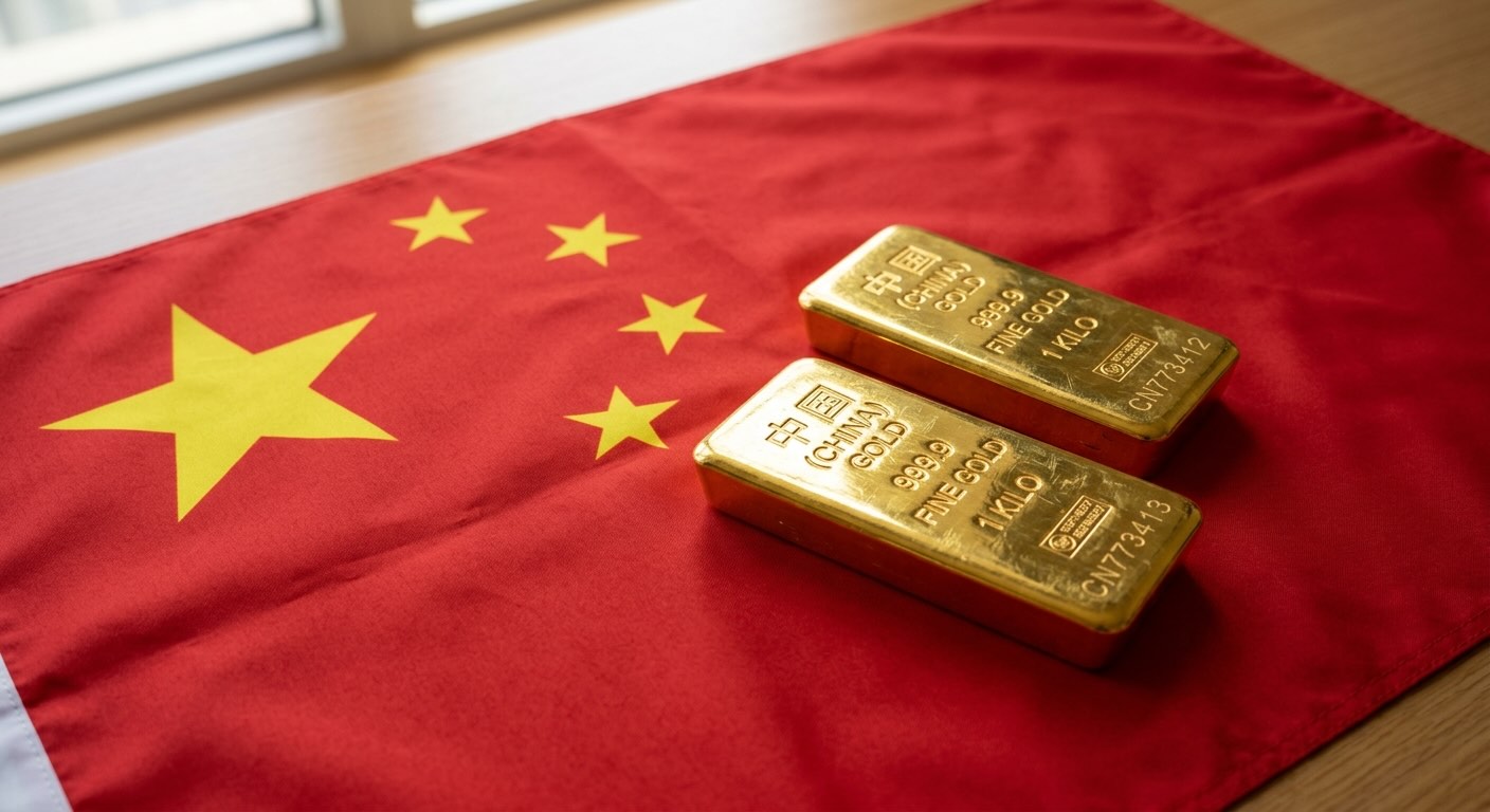De vlag van China met daarop twee goudbaren