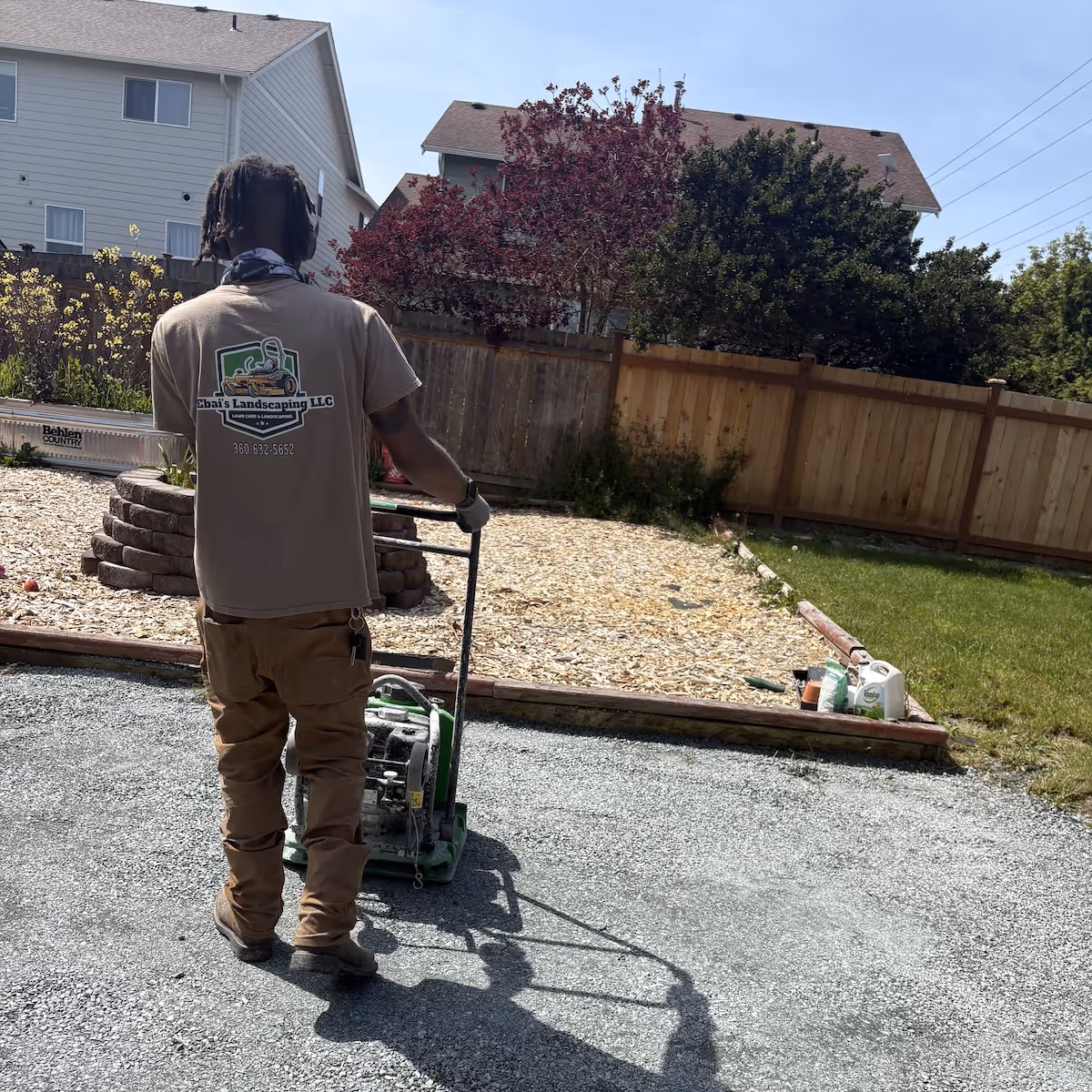 Patio installation project in Oak Harbor, Washington by Ebai’s Landscaping featuring custom hardscaping and durable outdoor living space design near me