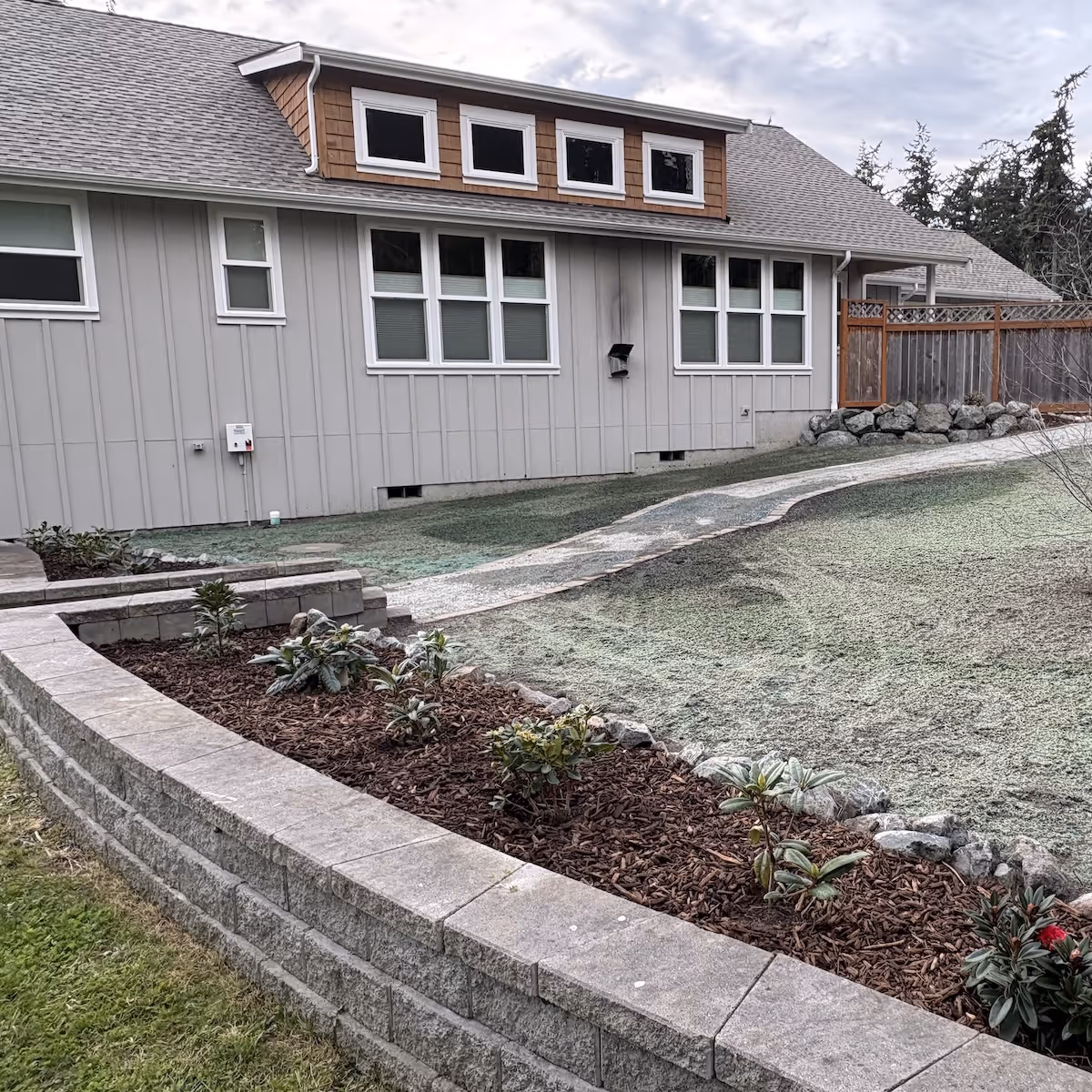 Retaining wall construction in Oak Harbor, Washington landscaping project