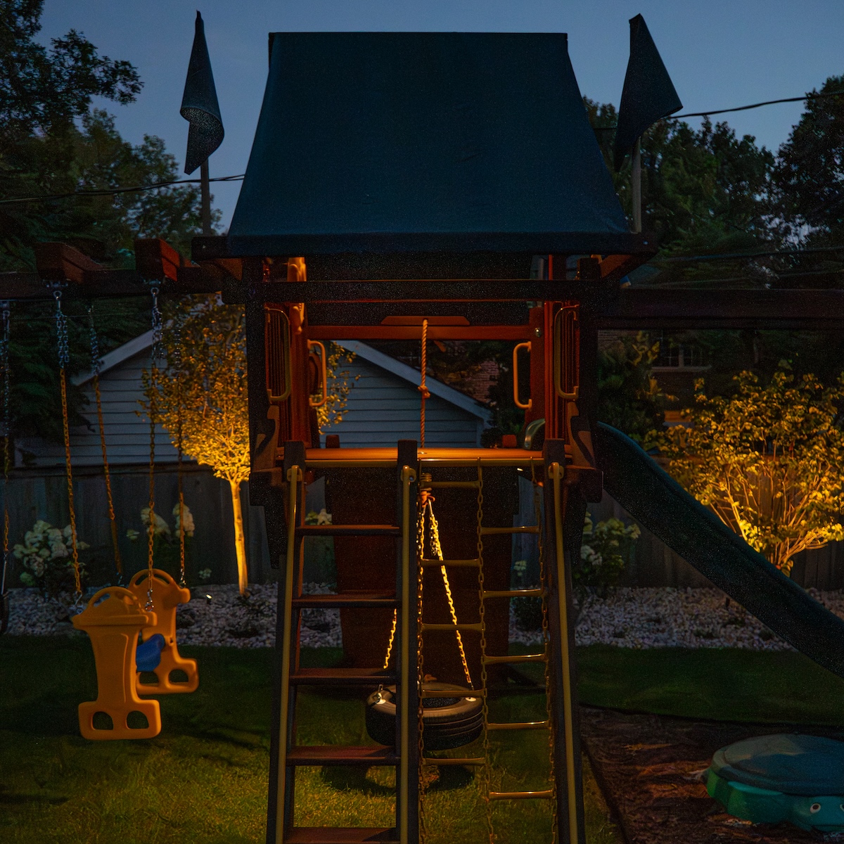 illuminated landscaping and nighttime curb appeal design