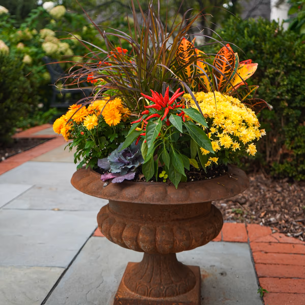 front porch seasonal decor design Hinsdale Illinois