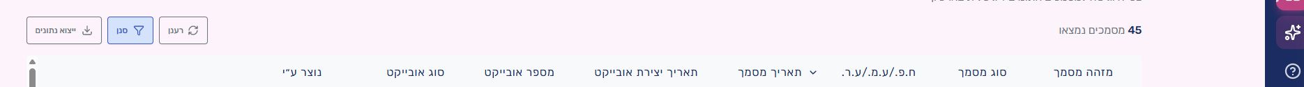 כפתור ייצוא נתונים בסרגל הכלים