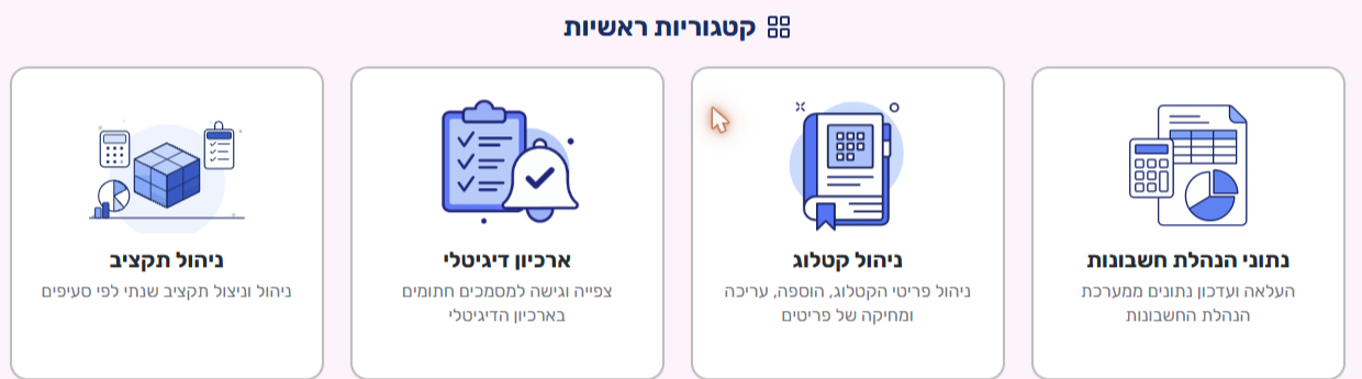 כרטיס נתוני הנהלת חשבונות בדף הבית