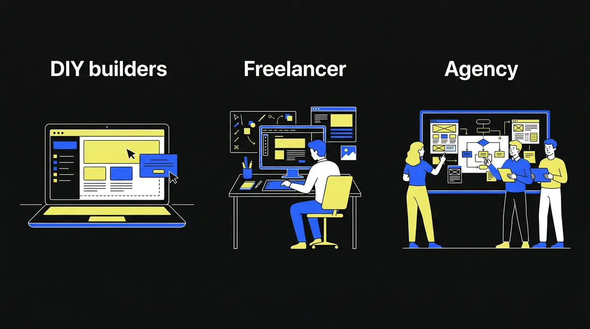 website cost comparison of DIY builders, freelancers, and web design agencies