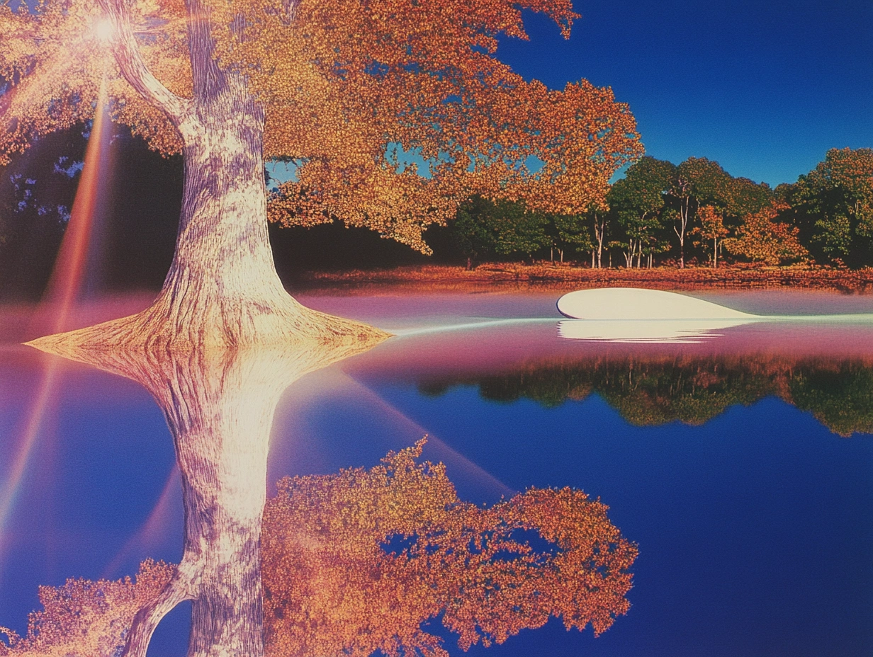 tree during autumn on the edge of a lake