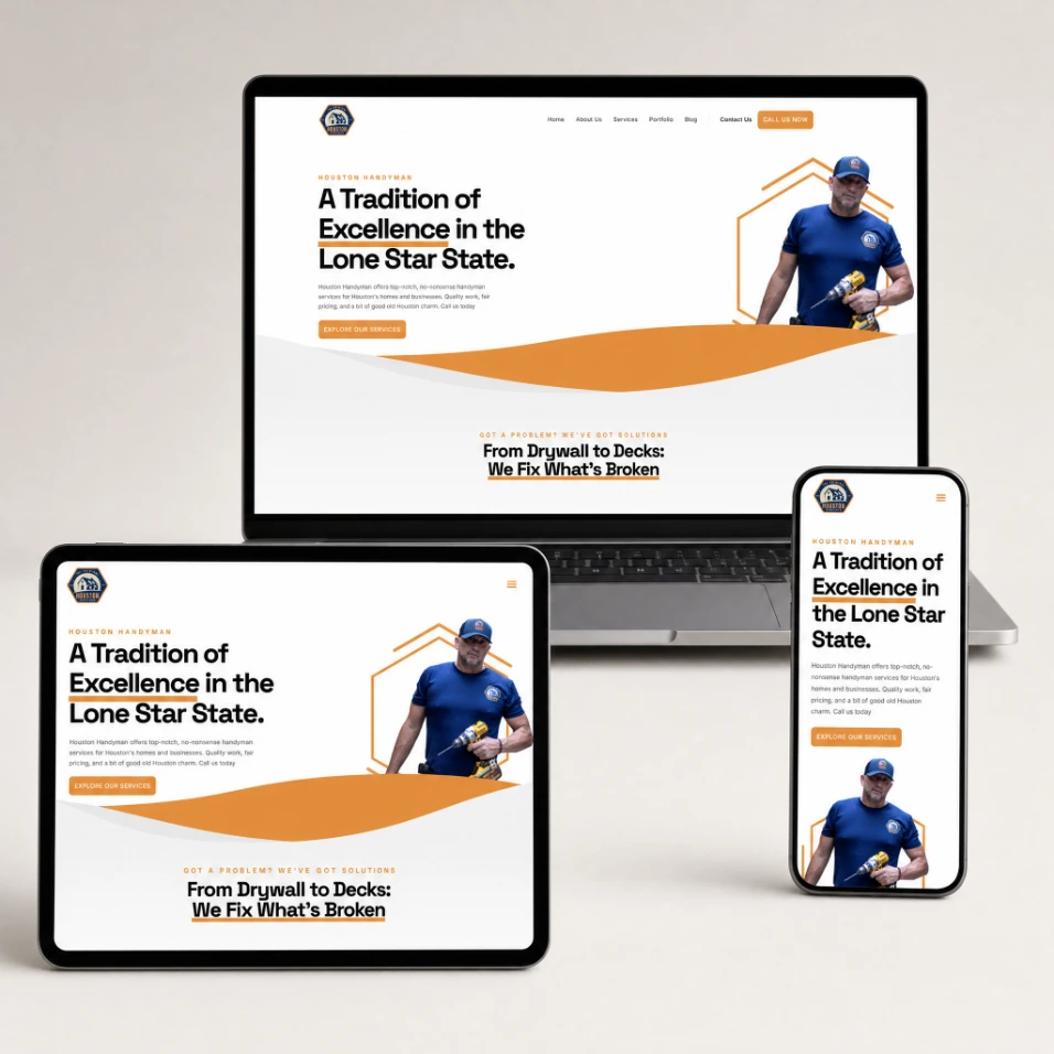 Responsive Houston Handyman website on three devices