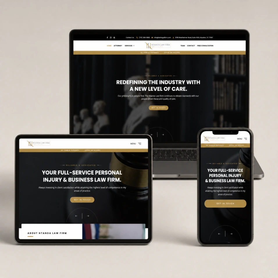 Responsive Ntanda Law Firm website on three devices