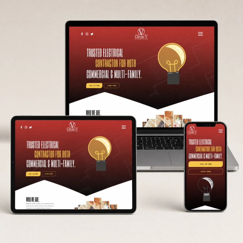 Responsive Circle V Services website on three devices