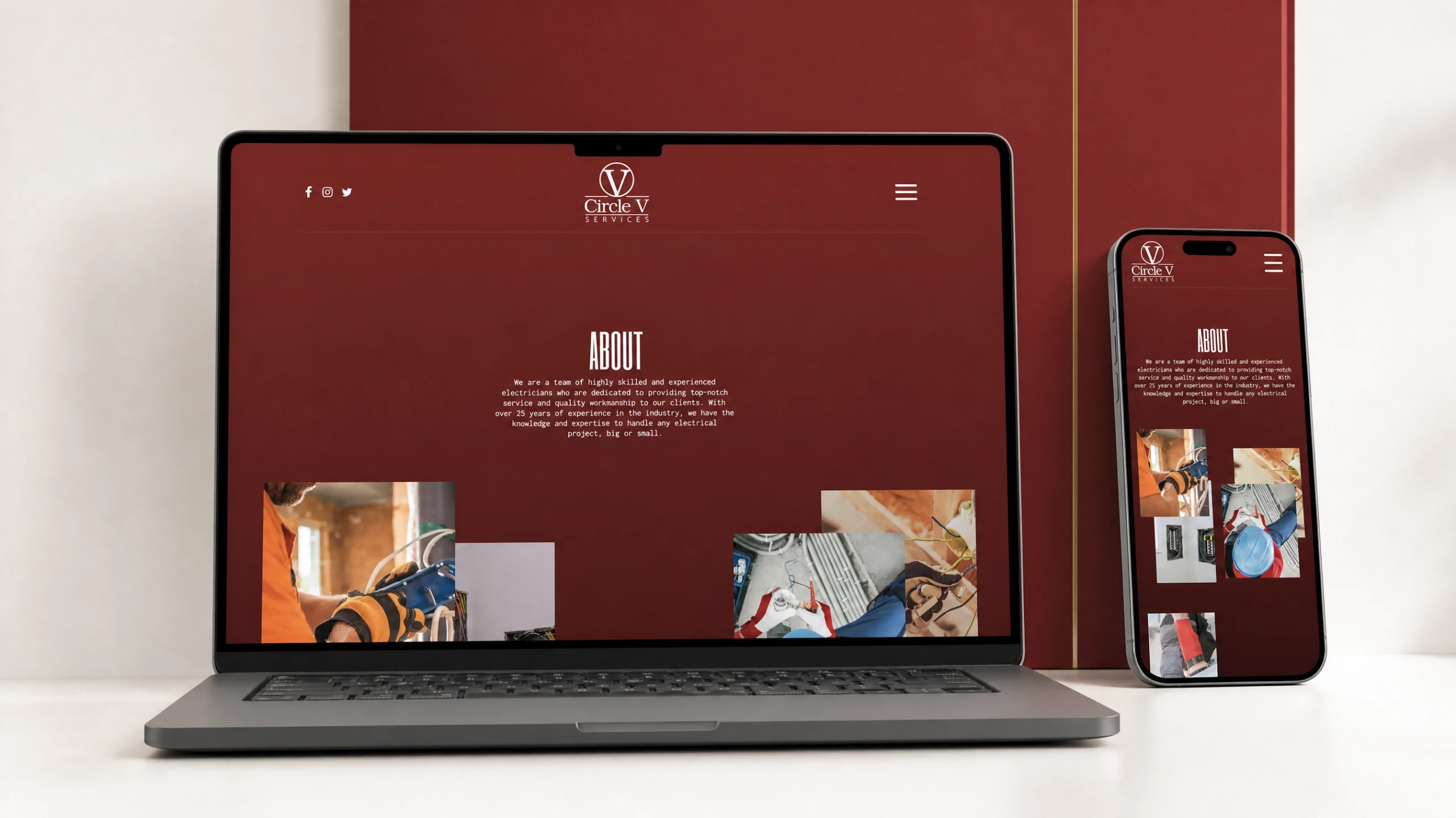 Circle V Services about page on laptop and phone building client trust