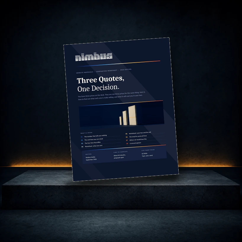 Cover of Nimbus Media's guide to comparing three website quotes
