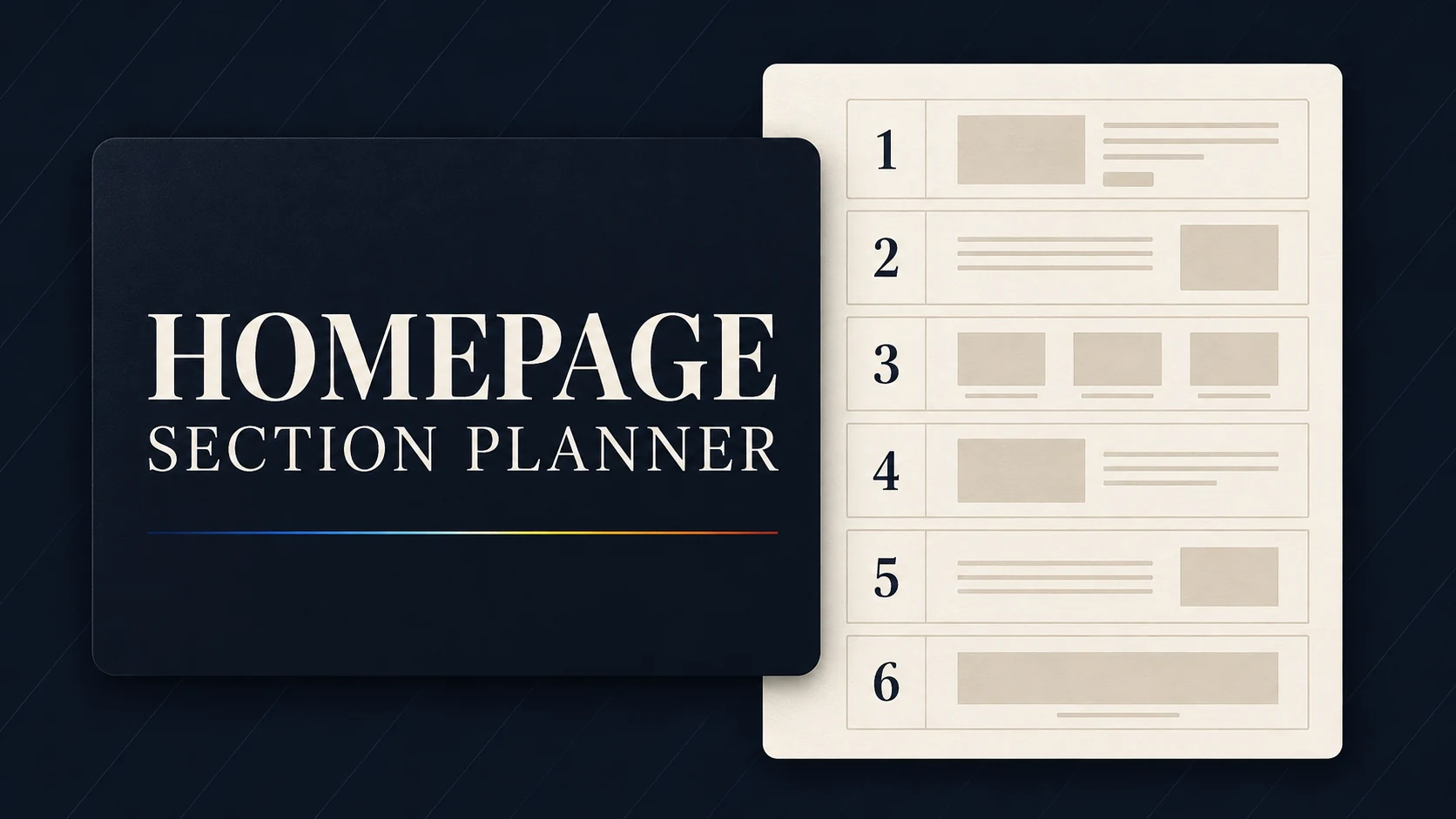 Free Homepage Section Planner with a numbered website blueprint.