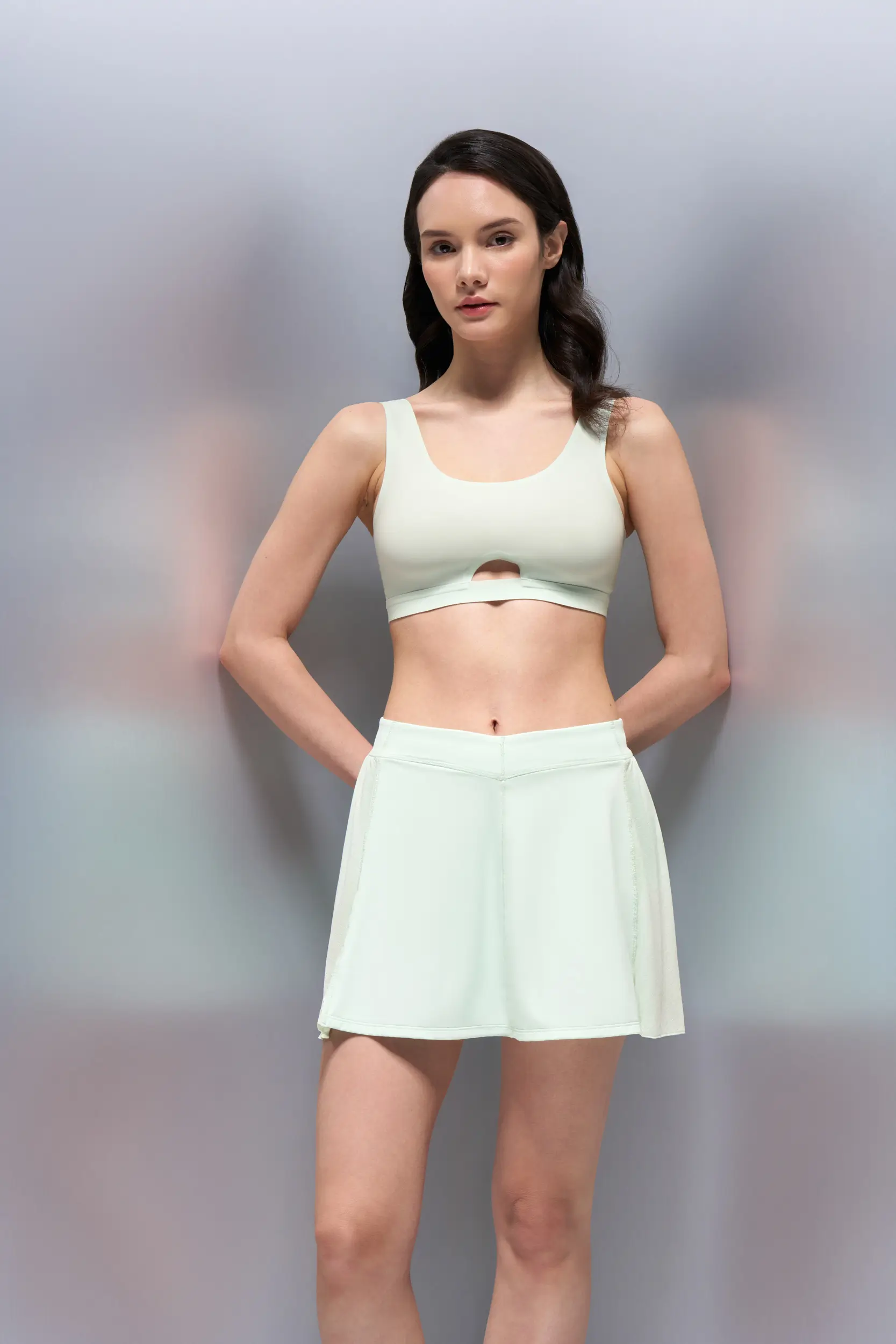 Unlined Cut Out Crop Sports Bra & V Cut Skirt