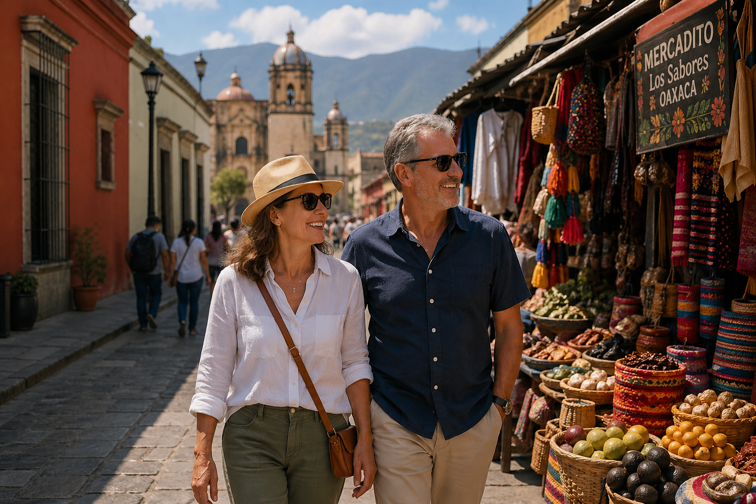 Couple exploring Oaxaca market