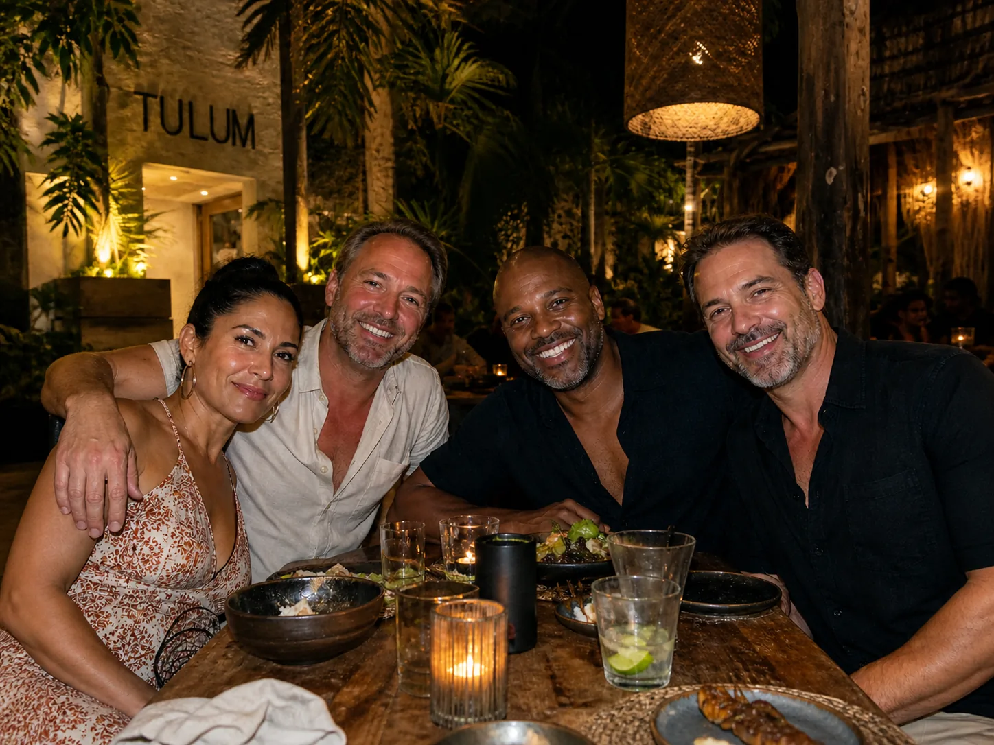 Tulum dinner under string lights