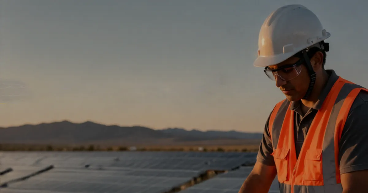 Solar installer working on a utility-scale solar farm