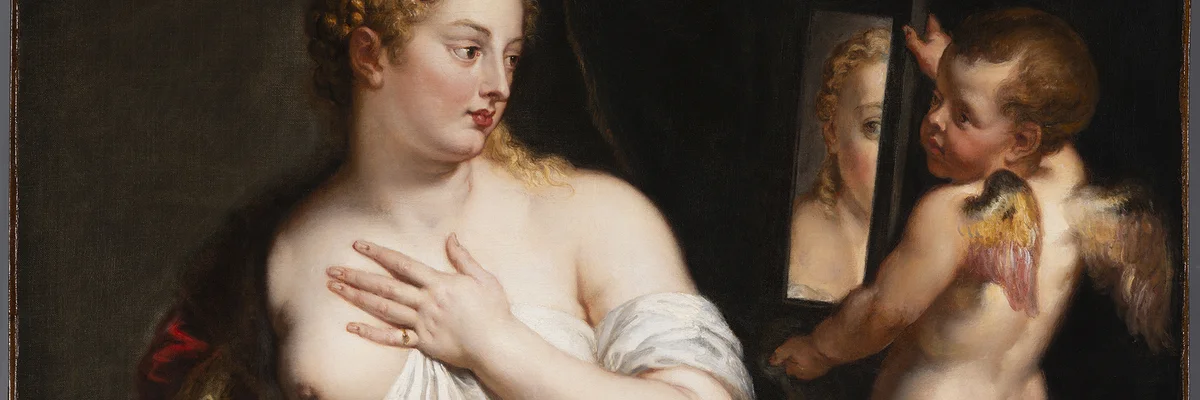Detalle de Venus y Cupido de Rubens restaurado, con Venus y Cupido frente al espejo
