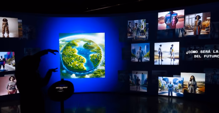 Digital exhibit of the history of telecommunications at the Exponential exhibition at Espacio Telefónica.