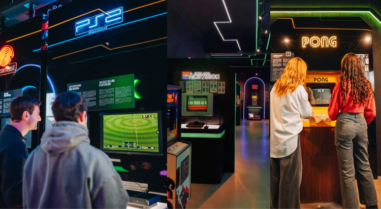 Visitors play retro video games at the OXO Video Game Museum in Madrid.
