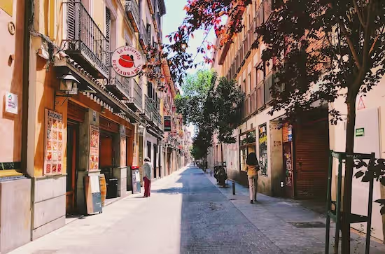 View of a beautiful, traditional street of Madrid downtown during summer