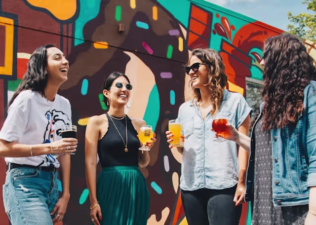 A group of 4 ladies enjoying a beer at Beermad festival