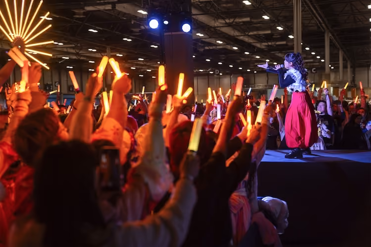 Crowd cheering during a musical performance at Japan Weekend Madrid