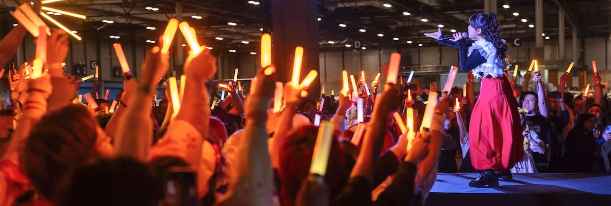 Crowd cheering during a musical performance at Japan Weekend Madrid