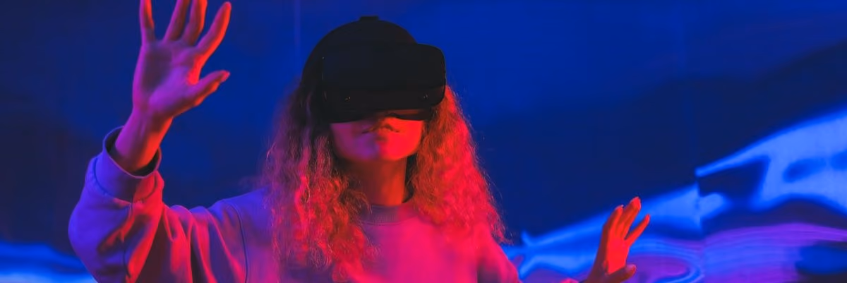 Woman playing with a VR experience