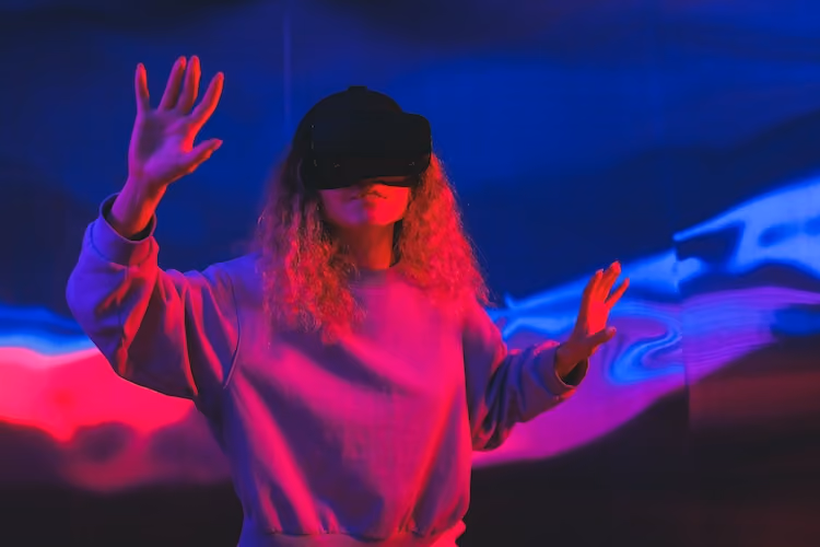 Woman playing with a VR experience