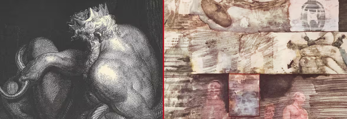 Gustave Doré. Canto V. Minos. Xilografía. The Art Co., Italia | Robert Rauschenberg. Canto XXXI. El pozo central del Malebolge: los gigantes.