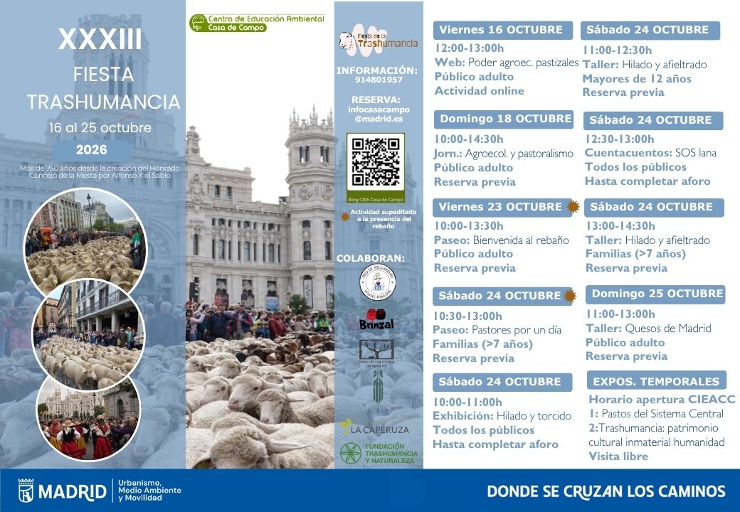 Cartel oficial con el programa día a día de la Fiesta de la Trashumancia 2026 en el CIEA Casa de Campo, Madrid