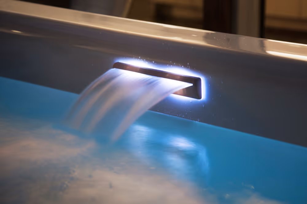 Water flowing through the STIL spa's built-in water feature.