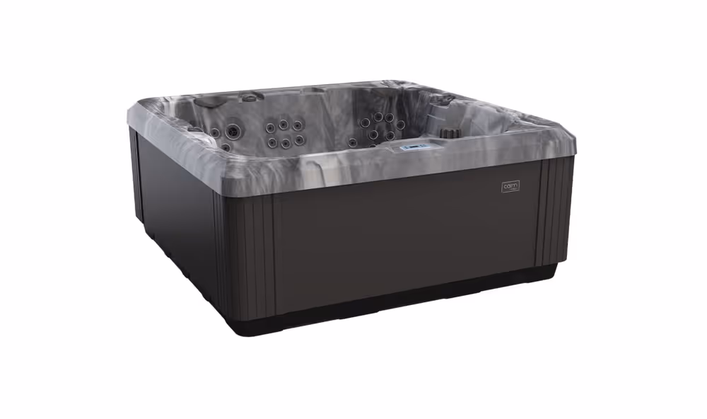 Calm 7L spa in Nightcloud Cliffside finish shown from a three-point angle.