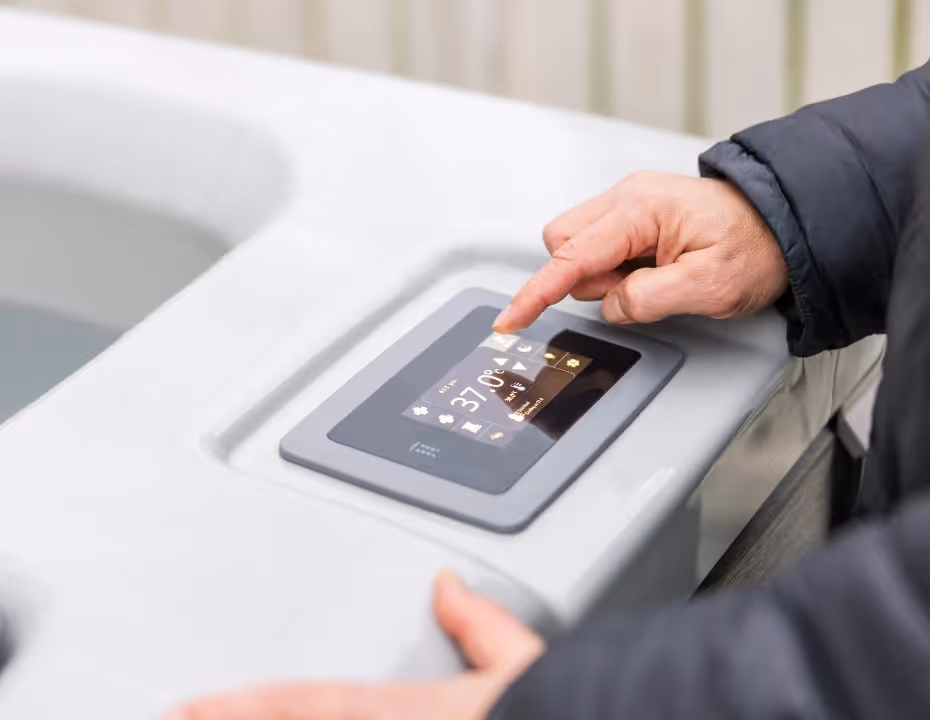 Close-up of the A Series spa's digital touchpad control panel.