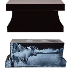 granite monument with etching of a moose