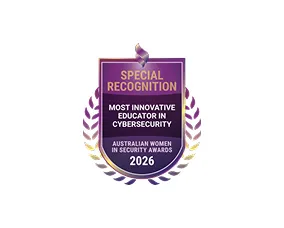 Award logo - AWS Most Innovative Educator in Cybersecurity