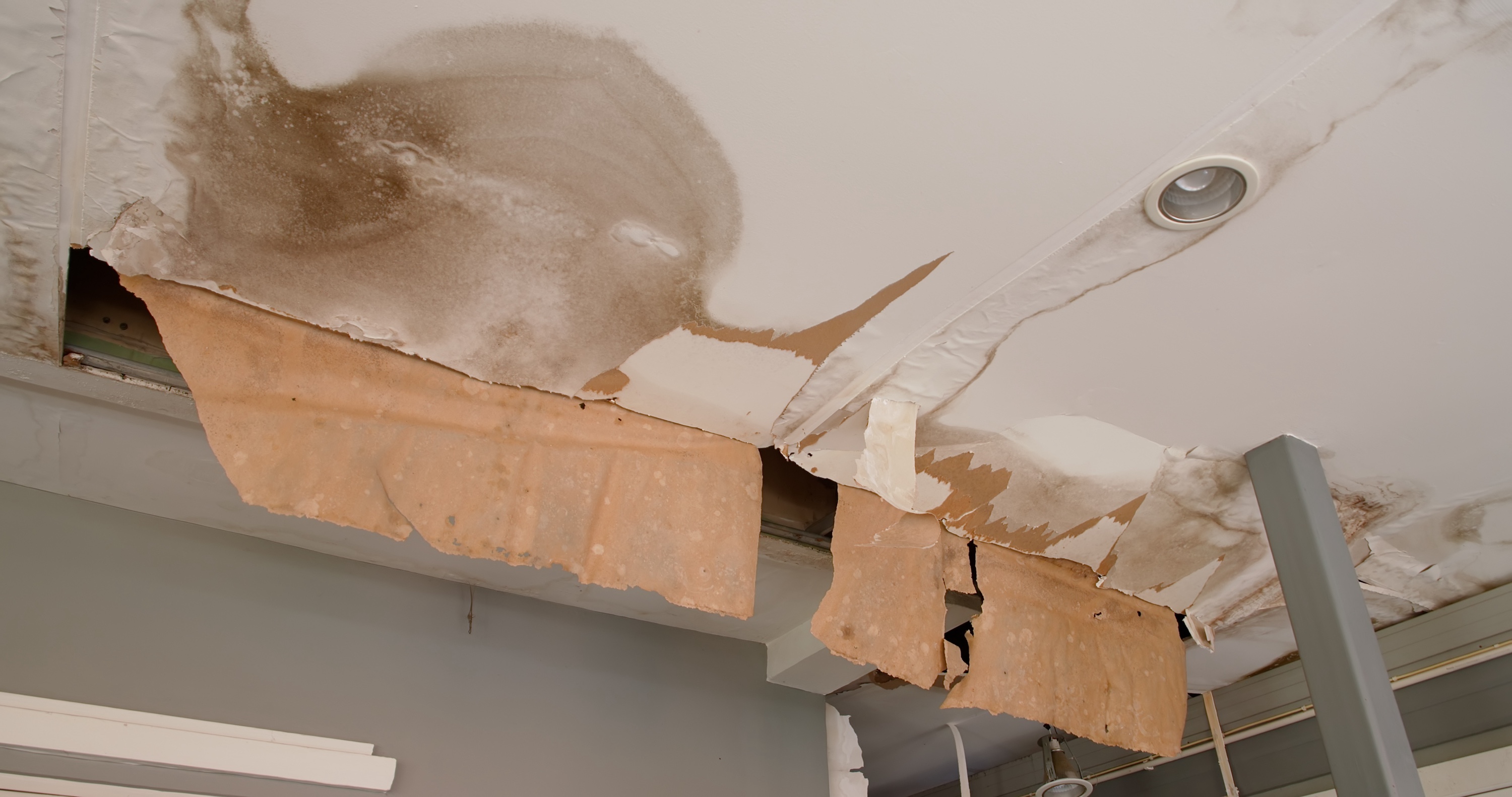 Workers installing drywall during reconstruction