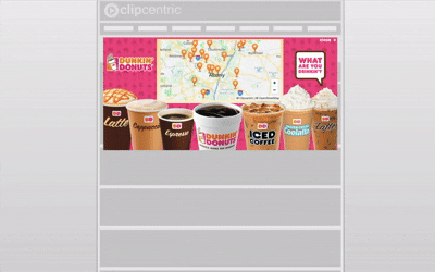Dunkin Donuts location finder leaderboard ad — interactive store map embedded in ad unit