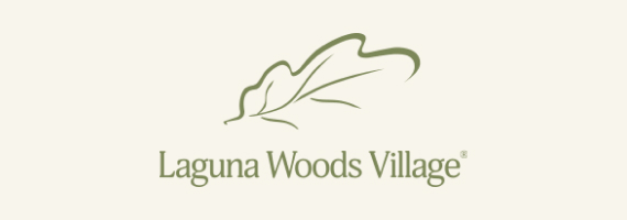Laguna Woods Village logo with stylized green leaf design above the text.