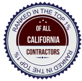Badge reading 'Ranked in the Top 1% of all California Contractors' in a circular design with stars.