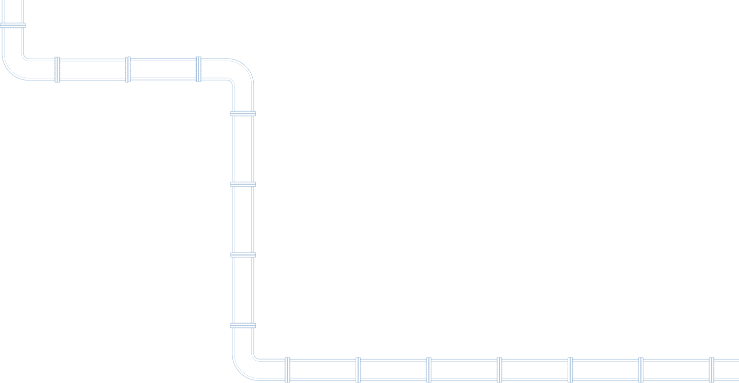Blue outlined plumbing pipes arranged in an L shape on a black background.