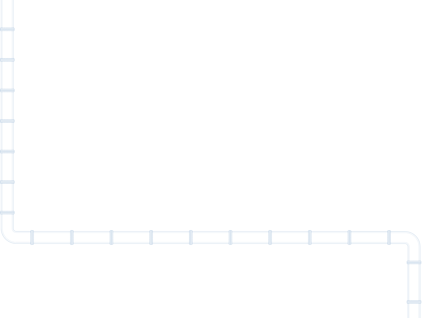 Illustration of blue industrial pipes forming a right-angle corner.