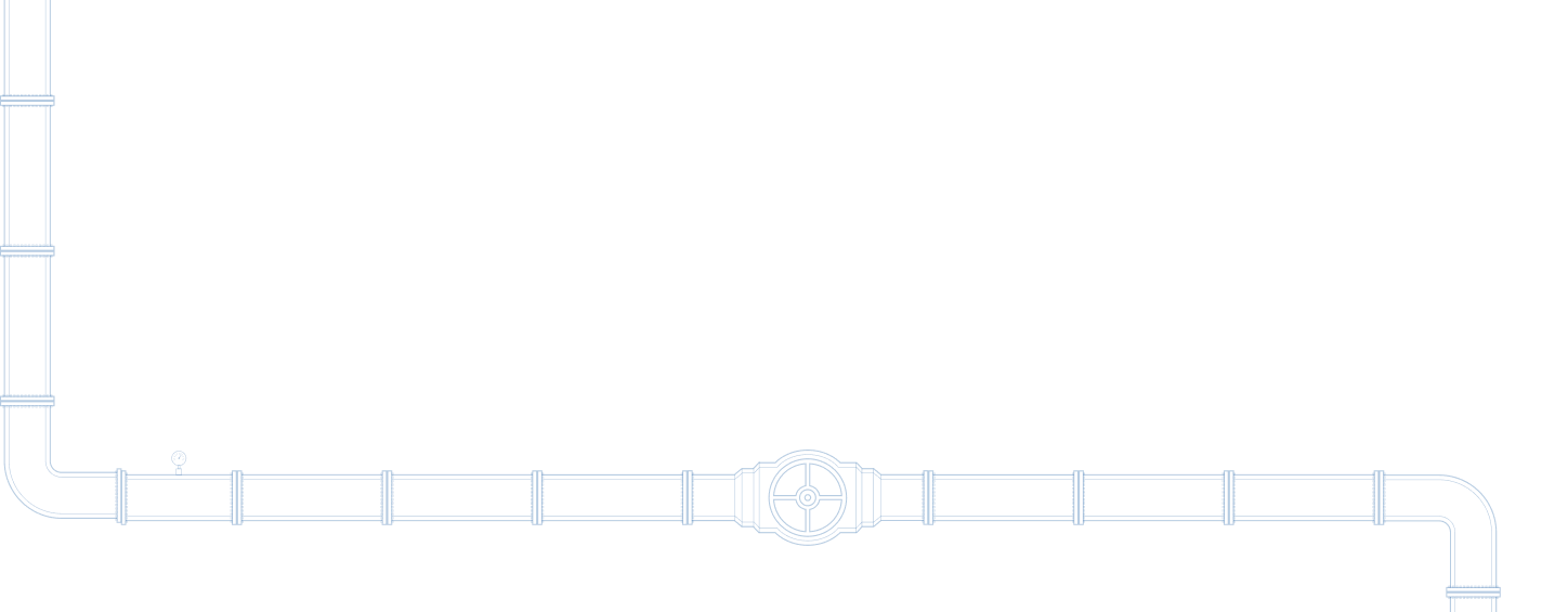 Outline of a horizontal pipeline with a central valve and vertical pipe sections at each end.