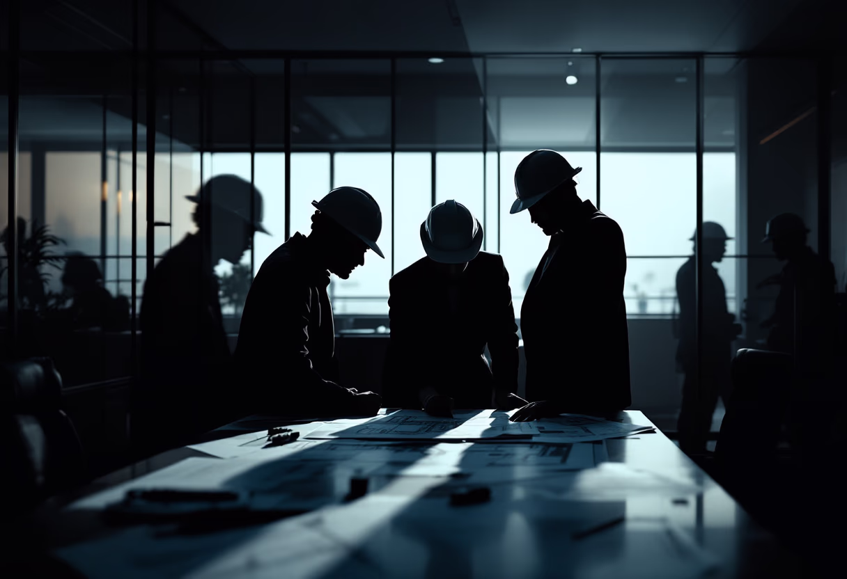 [background image] image of construction team meeting in a modern office