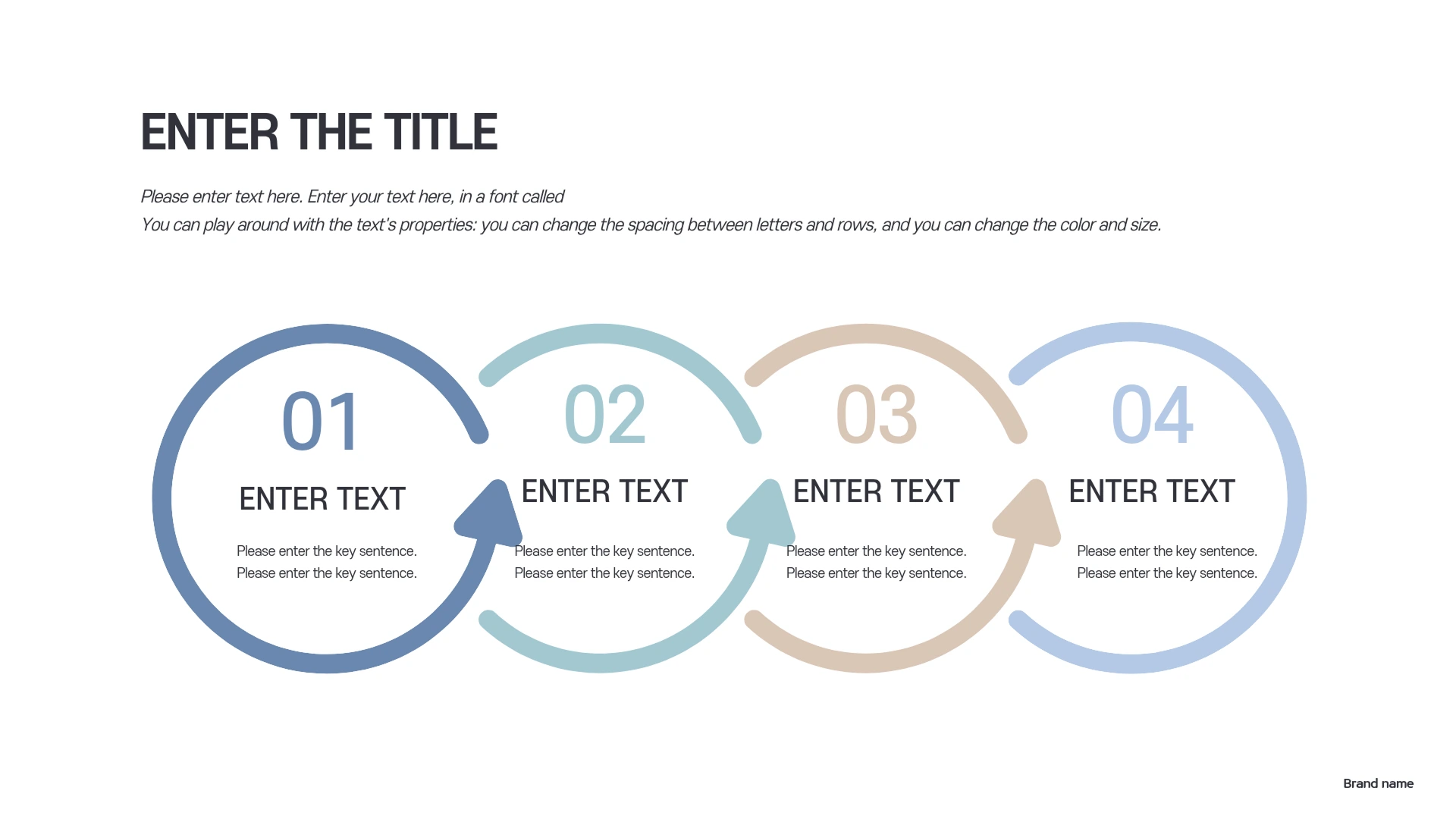 A white slide titled 'Enter the Title' displays a four-step circular process diagram with arrows connecting numbered stages 01 through 04, each paired with a text description.
