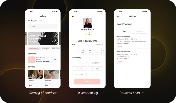 Core features of a mobile app for a beauty salon