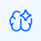 Icon of a stylized brain with two stars inside representing automated proactive intelligence.
