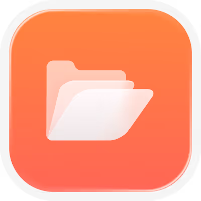 Icon of a white folder with a layered shadow effect on an orange rounded square background.